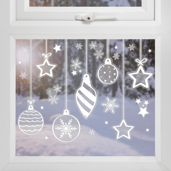 3 Window Stickers - White Snowflakes and Baubles