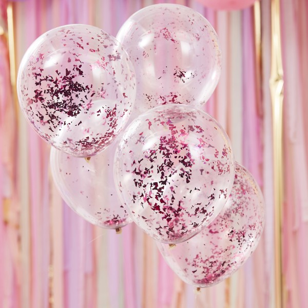 5 Pink Foil Confetti Filled Balloons