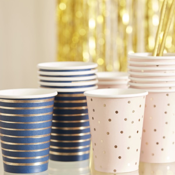 8 Gold Foiled Pink and Navy MIXed Cups