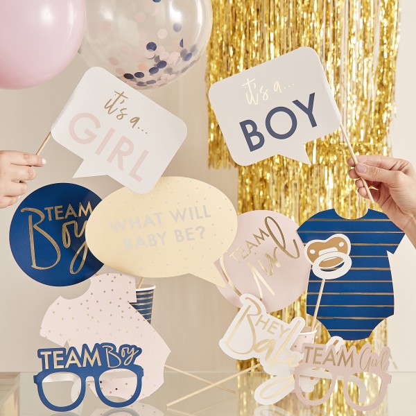 10 Customisable Gold Foiled Gender Reveal Photo Booth Props