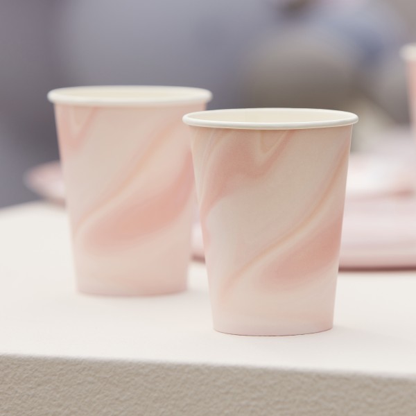 8 Eco Paper Cups - Marble - Pink