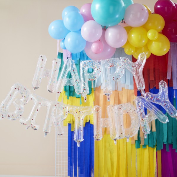 1 Balloon Bunting - Brights Confetti Clear Foil