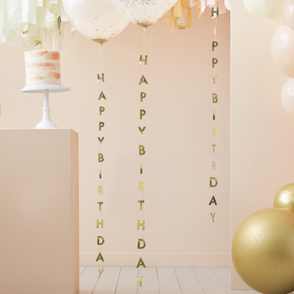5 Balloon Tail - Happy Birthday - Gold Foiled