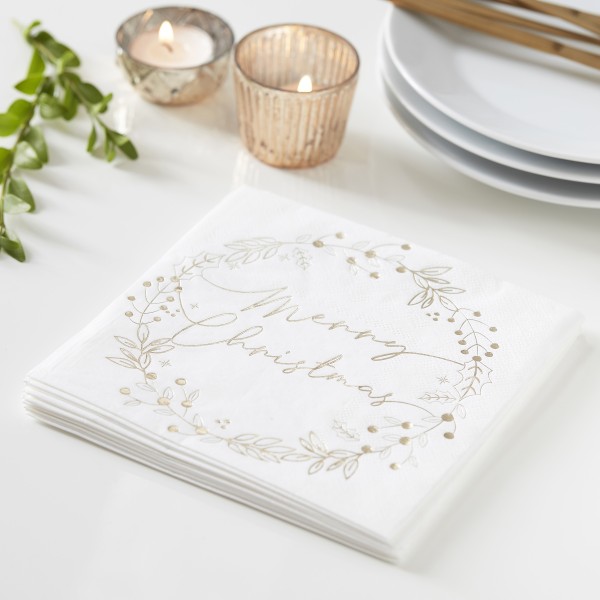 16 Paper Napkins - Merry Christmas - Gold Foiled