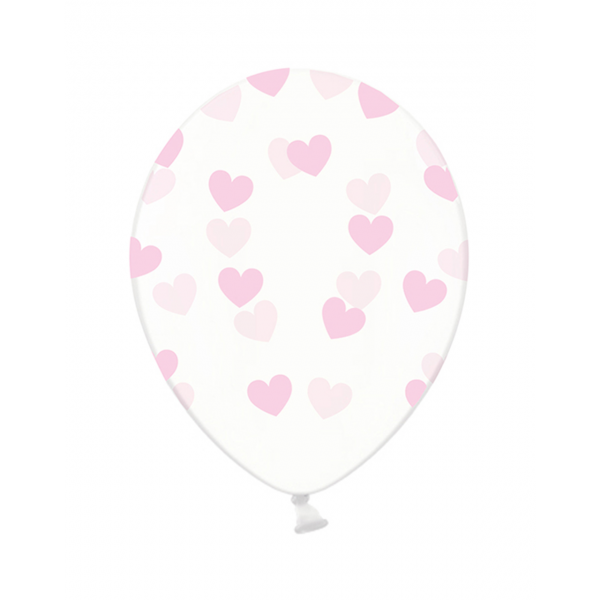 6 Motivballons Clear - Ø 30cm - Hearts - Rosa