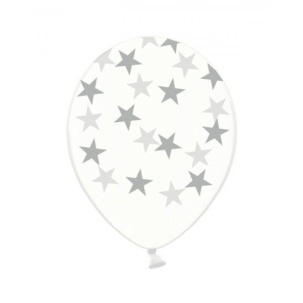 50 Motivballons Clear - Ø 30cm - Stars - Silber