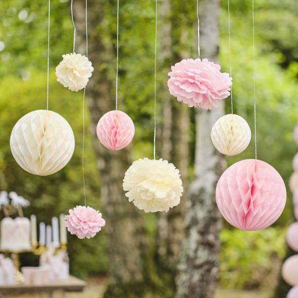 Paper Pompom and Honeycomb Hanging Decorations