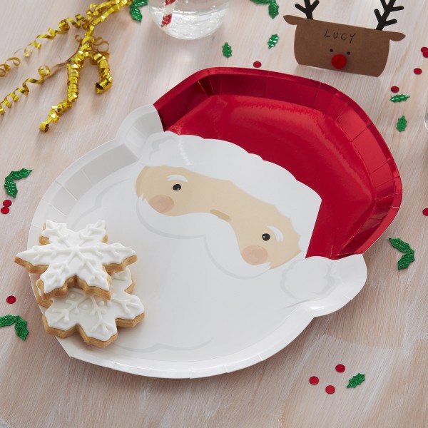8 Paper Plates - Santa Shaped