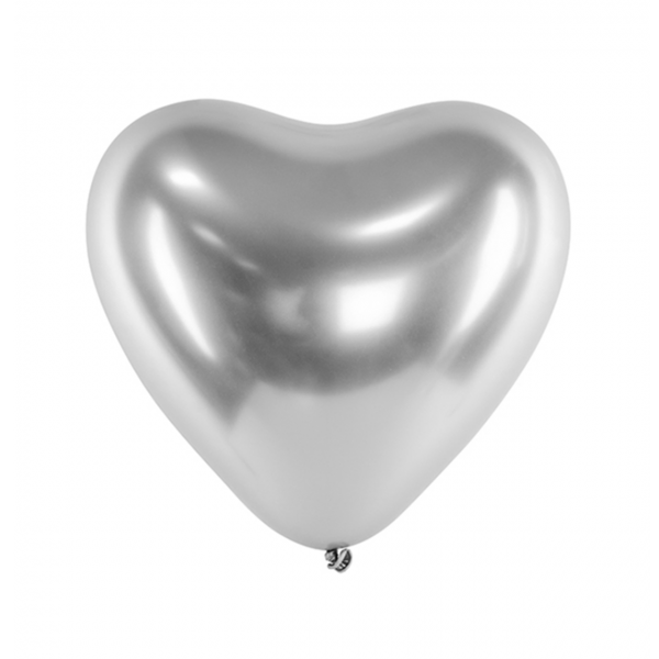 50 Herzballons XL - Ø 27cm - Glossy - Silber