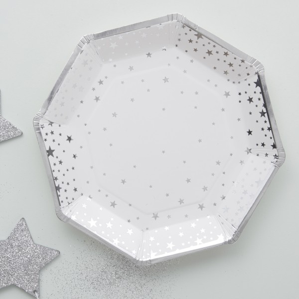8 Paper Plates - Foiled - Silver