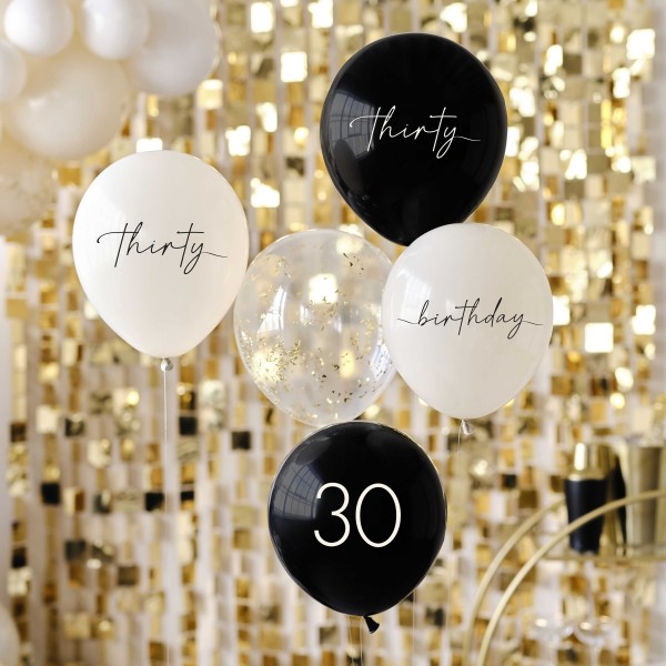 Balloon Bundle - 30th Birthday - Black, Nude, Cream, Champagne Chrome