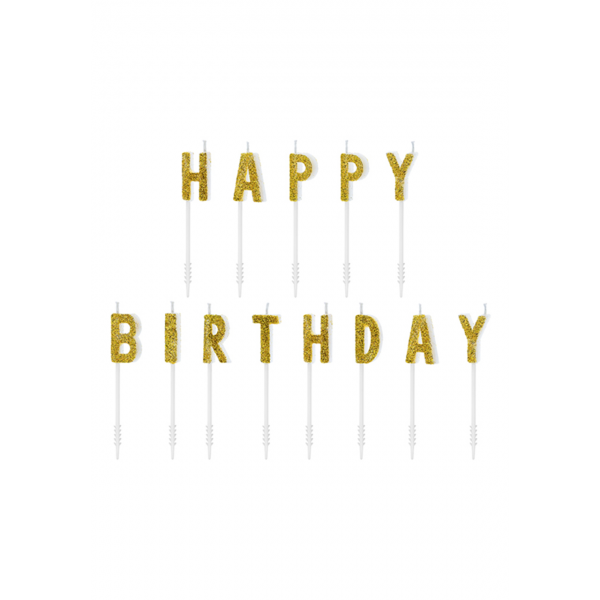 13 Kuchenkerzen - Happy Birthday - Gold