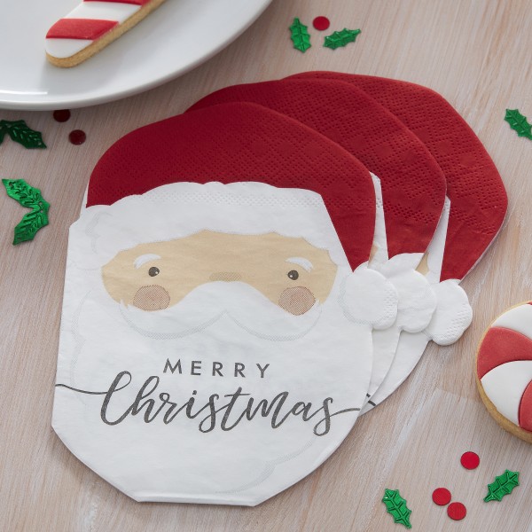 16 Paper Napkins - Santa Shaped