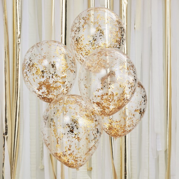 5 Gold Foil Confetti Filed Balloons