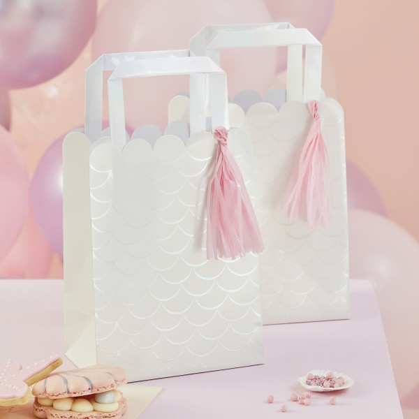 5 Party Bag - Scale Print Party Bag with Shell Handle and Tissue Tassel