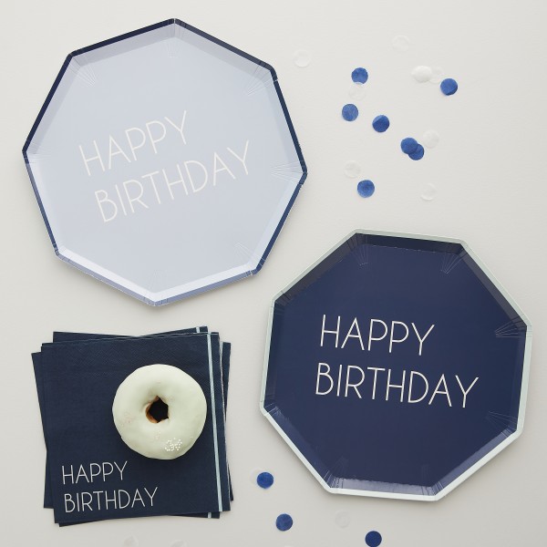 8 Eco Paper Plates - Happy Birthday - MIXed Pack - Blue