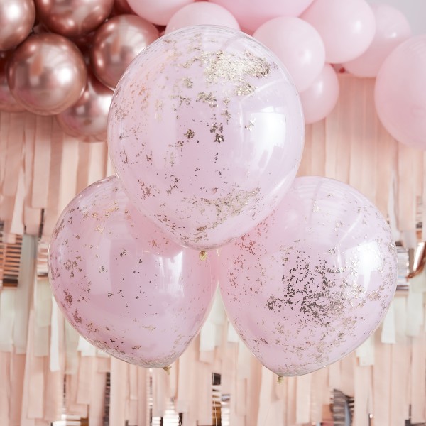 3 Balloons - Double Stuffed Pink &amp; Rose Gold