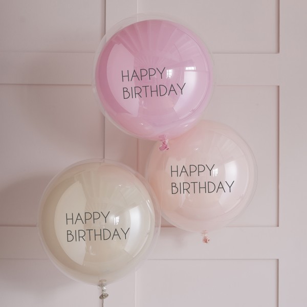 3 Balloon Bundle - Happy Birthday - Double Stuffed - Pink
