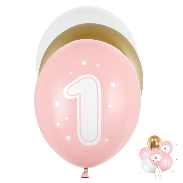 6 Motivballons - Ø 30cm - One Year Girl