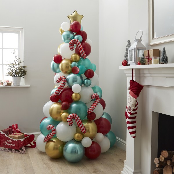 1 Balloon Tree - Novelty - Red , Green, White,Gold and Candy canes