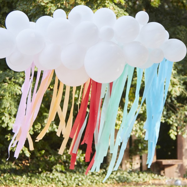 1 Balloon Backdrop - Balloon Garland and Streamers - White and Brights