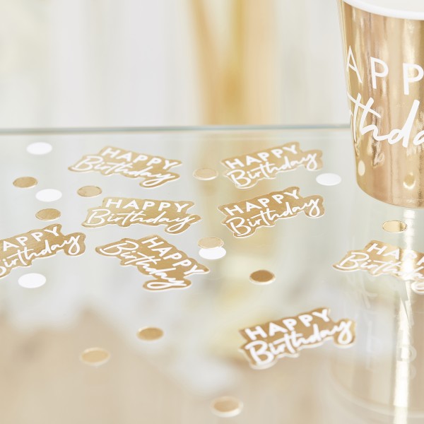 1 gold and white happy birthday confetti