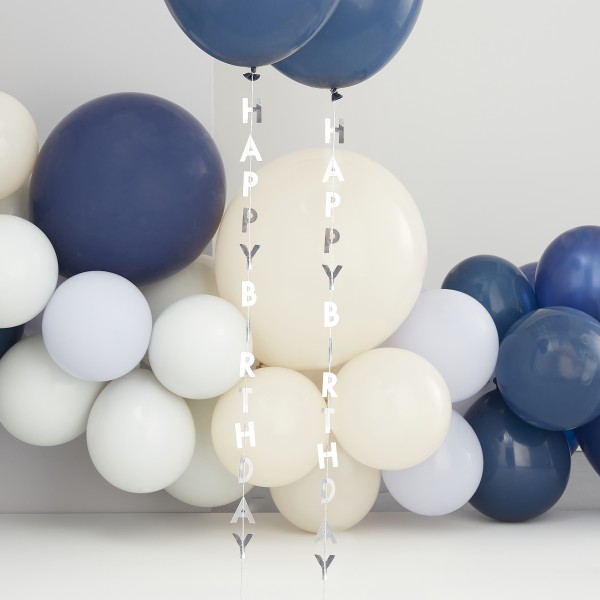 5 Balloon Tails - Happy Birthday - Silver