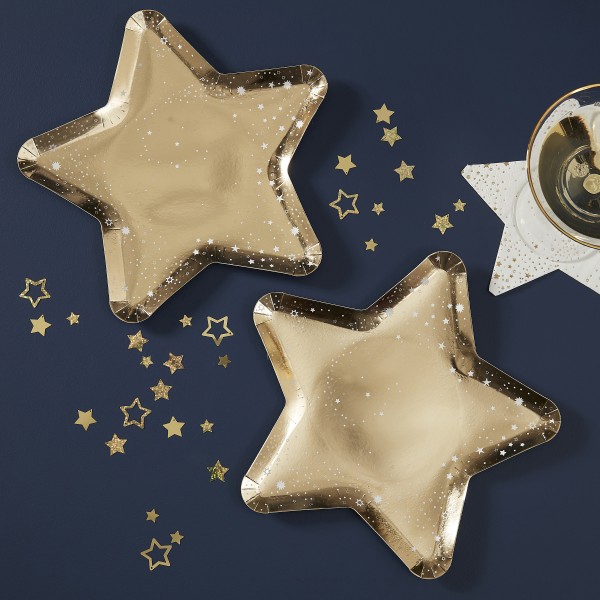 8 Paper Plates - Star Shaped - Gold