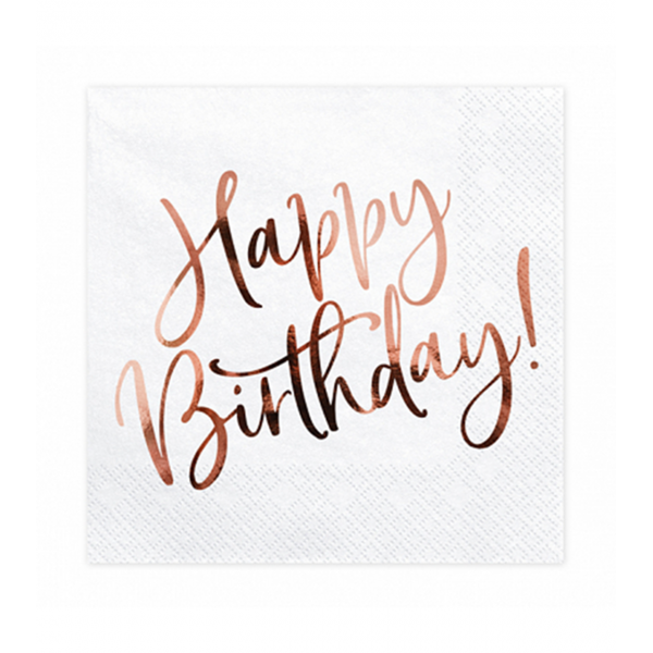 20 Servietten 33cm Happy Birthday Rosegold