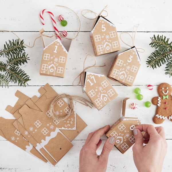 24 Advent Boxes - Kraft Ginger Bread Houses