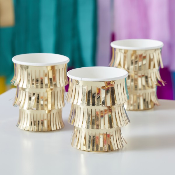8 Cups - Gold foil fringe cups