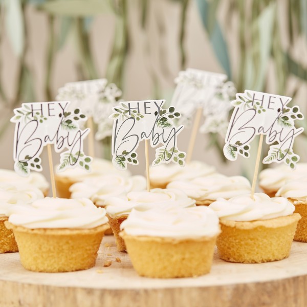 12 Hey Baby Botanical Cupcake Toppers