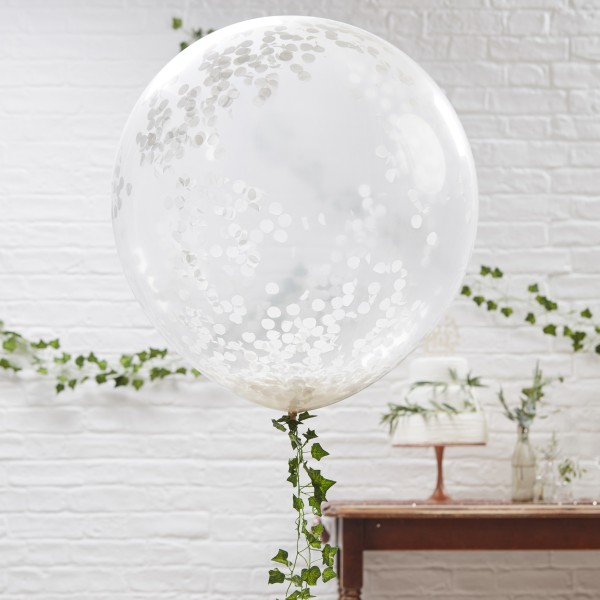 3 Balloons - Huge - White Confetti