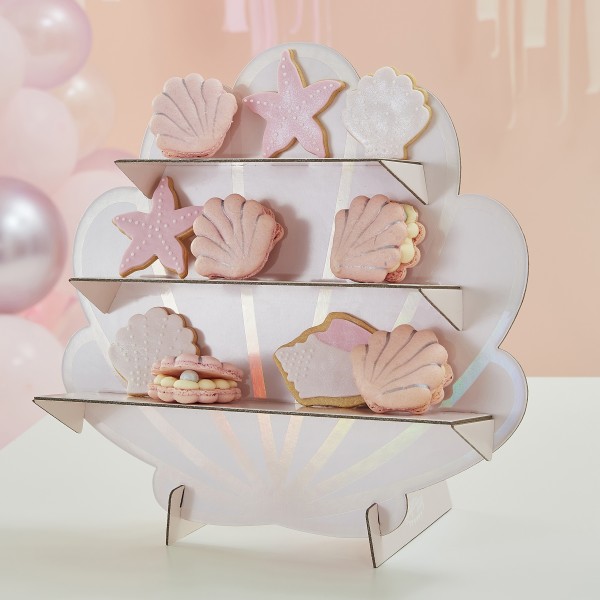 1 Treat Stand - Shells Shaped Treat Stand - Pink and Iridescent