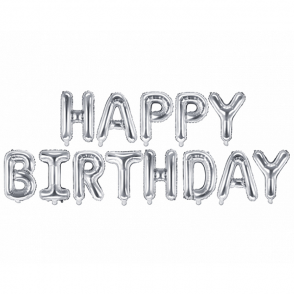 1 Ballon - Schriftzug - Happy Birthday - Silber