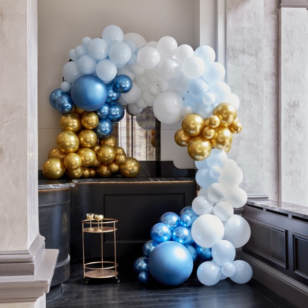 1 Balloon Arch - Large - Blues &amp; Gold Chrome