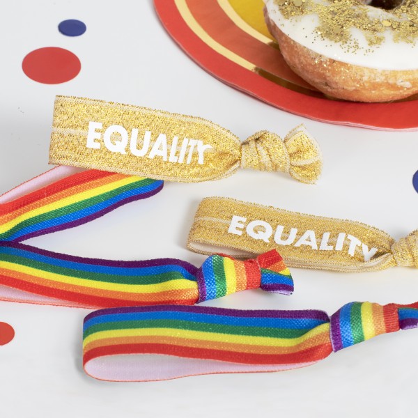 5 Rainbow Stripe and Gold Equality Wrist Bands