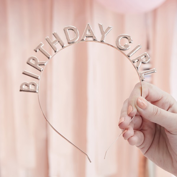 1 Headband - Birthday Girl - Rose Gold Metal