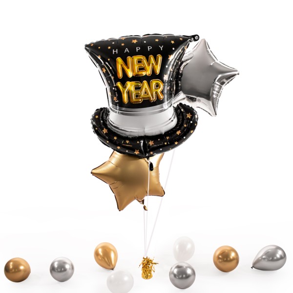 Heliumballon XXL in a Box - HNY Pop Clink Cheers Top Hat