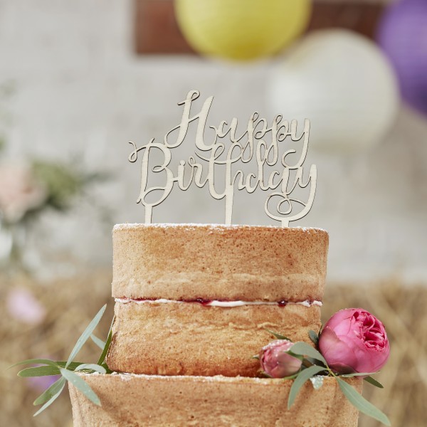 1 Cake Topper - Wooden - Happy Birthday