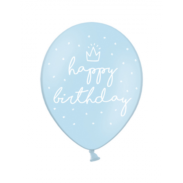 6 Motivballons - Ø 30cm - happy birthday - Hellblau