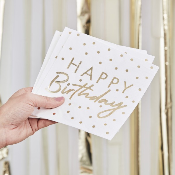 16 gold foiled happy birthday napkin
