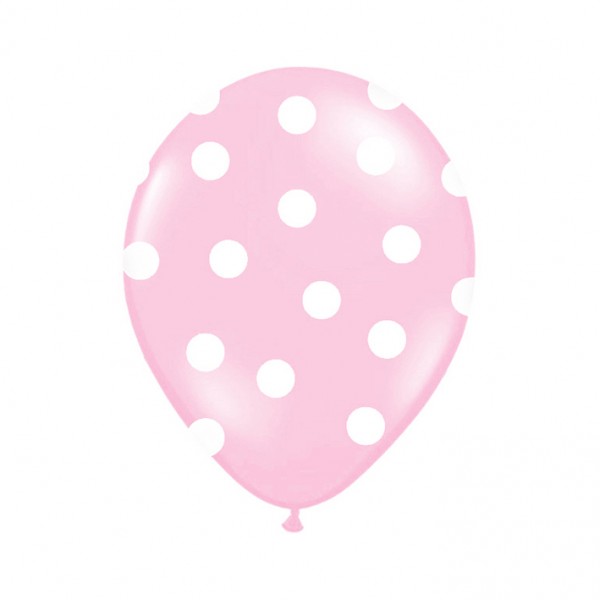 6 Motivballons - Ø 30cm - Dots - Rosa &amp; Weiß