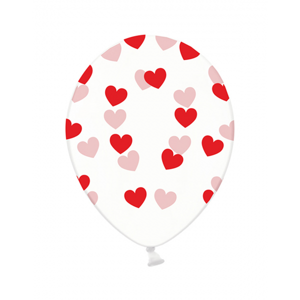 6 Motivballons Clear - Ø 30cm - Hearts - Rot