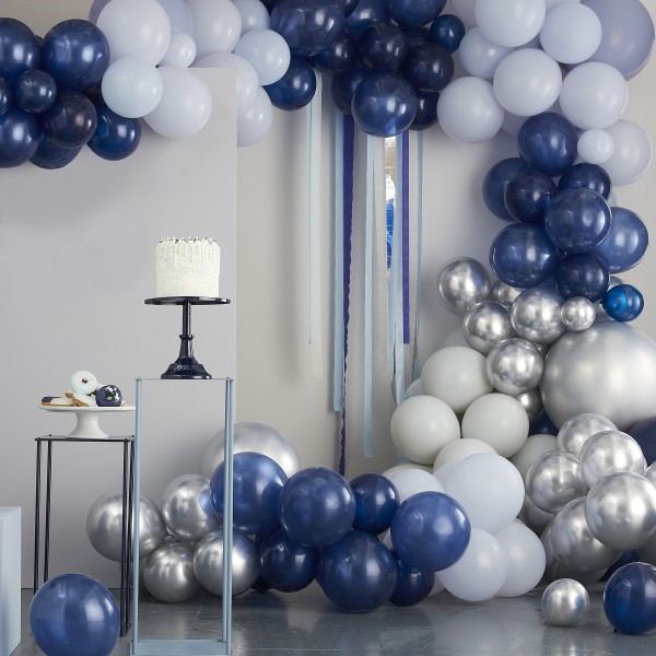 1 Balloon Arch - Mixed Blue &amp; Silver Chrome