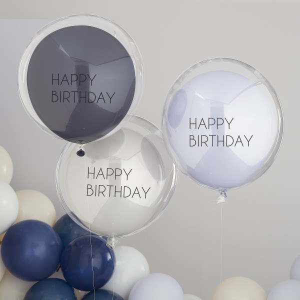 3 Balloon Bundle - Happy Birthday - Double Stuffed - Blue