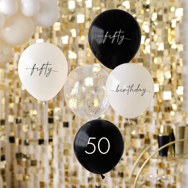 Balloon Bundle - 50th Birthday - Black, Nude, Cream, Champagne Chrome
