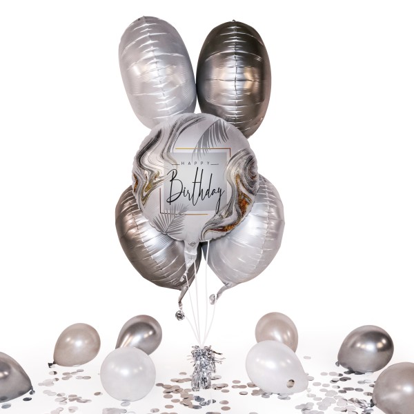 Heliumballon in a Box - Modern Silver Birthday