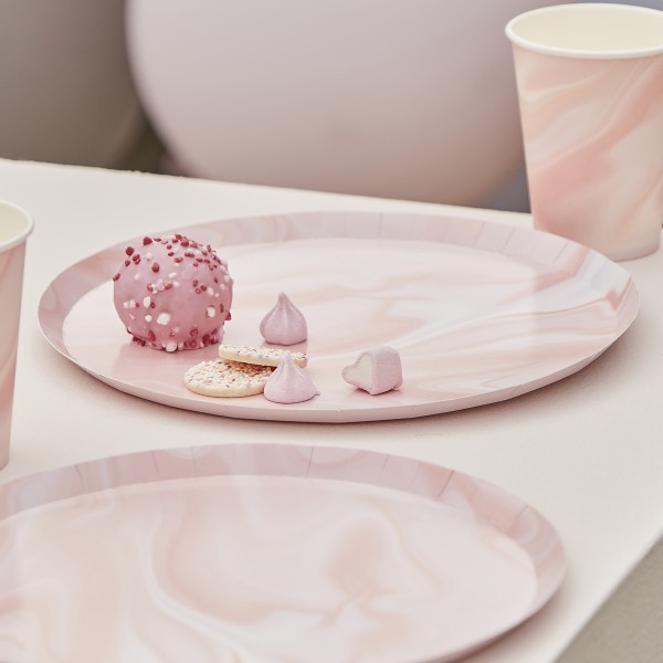 8 Eco Paper Plates - Marble - Pink