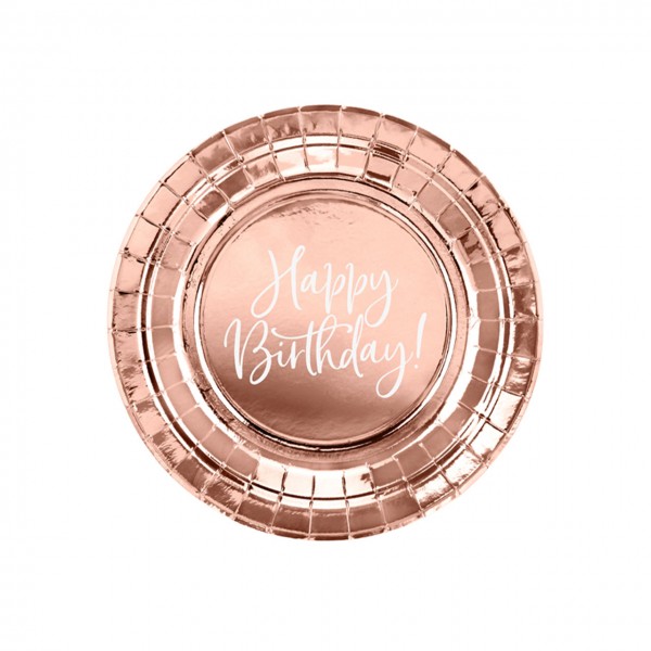 6 Pappteller Trend - Ø 18cm - Happy Birthday Rosegold